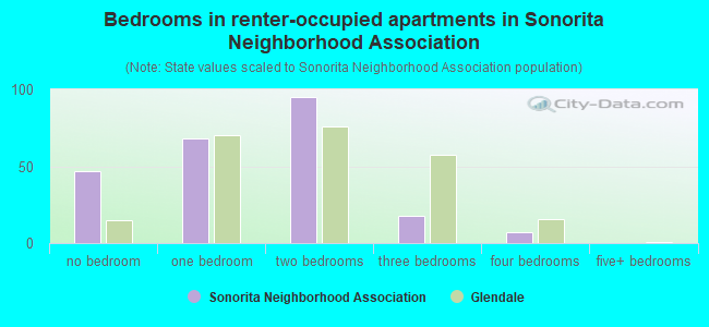 Bedrooms in renter-occupied apartments in Sonorita Neighborhood Association