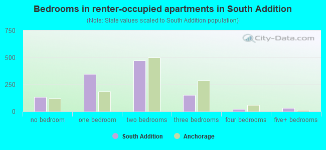 Bedrooms in renter-occupied apartments in South Addition