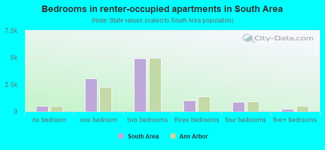 Bedrooms in renter-occupied apartments in South Area