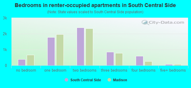 Bedrooms in renter-occupied apartments in South Central Side