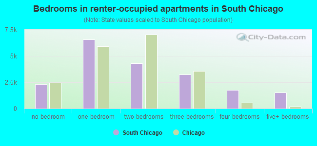 Bedrooms in renter-occupied apartments in South Chicago