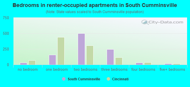 Bedrooms in renter-occupied apartments in South Cumminsville