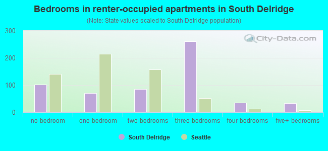 Bedrooms in renter-occupied apartments in South Delridge