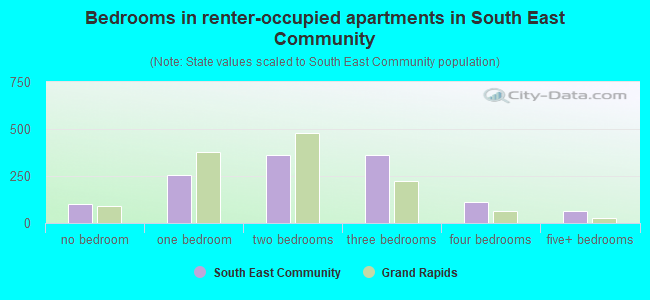 Bedrooms in renter-occupied apartments in South East Community