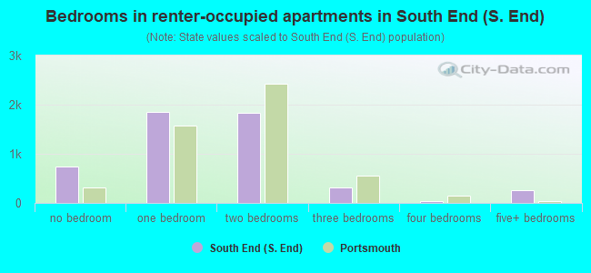 Bedrooms in renter-occupied apartments in South End (S. End)