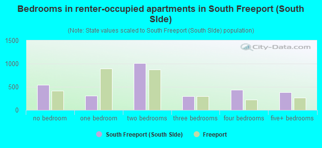 Bedrooms in renter-occupied apartments in South Freeport (South SIde)