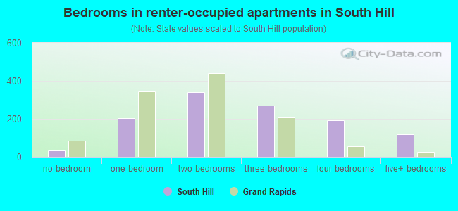 Bedrooms in renter-occupied apartments in South Hill