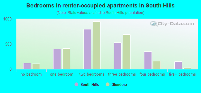 Bedrooms in renter-occupied apartments in South Hills