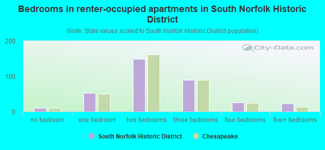 Bedrooms in renter-occupied apartments in South Norfolk Historic District