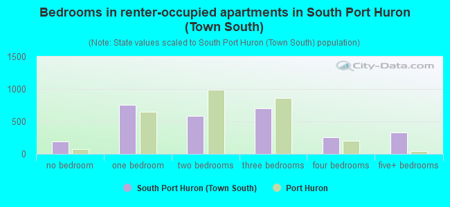 Bedrooms in renter-occupied apartments in South Port Huron (Town South)