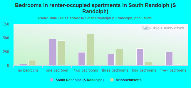 Bedrooms in renter-occupied apartments in South Randolph (S Randolph)