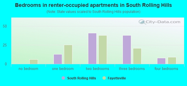 Bedrooms in renter-occupied apartments in South Rolling Hills