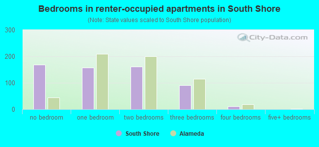 Bedrooms in renter-occupied apartments in South Shore