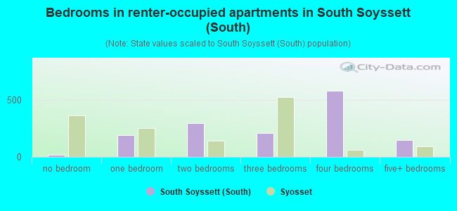 Bedrooms in renter-occupied apartments in South Soyssett (South)