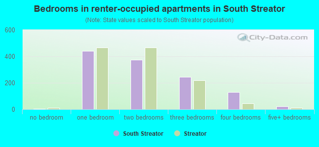Bedrooms in renter-occupied apartments in South Streator