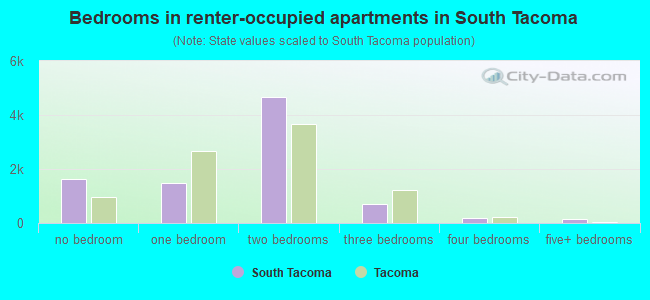 Bedrooms in renter-occupied apartments in South Tacoma