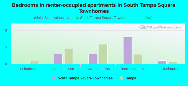 Bedrooms in renter-occupied apartments in South Tampa Square Townhomes