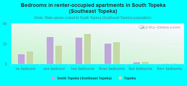 Bedrooms in renter-occupied apartments in South Topeka (Southeast Topeka)
