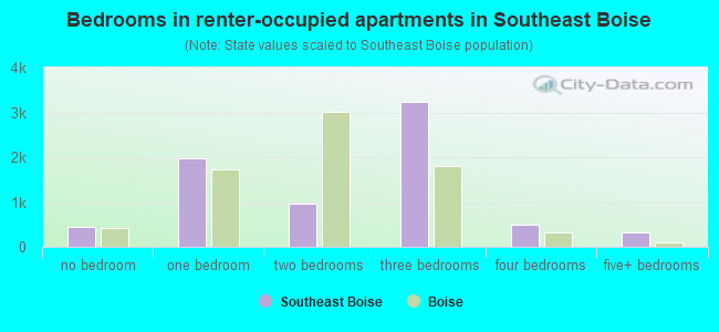 Bedrooms in renter-occupied apartments in Southeast Boise