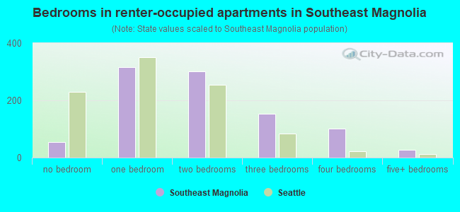 Bedrooms in renter-occupied apartments in Southeast Magnolia