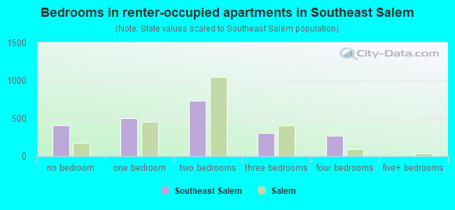 Bedrooms in renter-occupied apartments in Southeast Salem