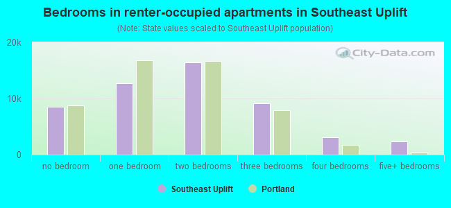 Bedrooms in renter-occupied apartments in Southeast Uplift