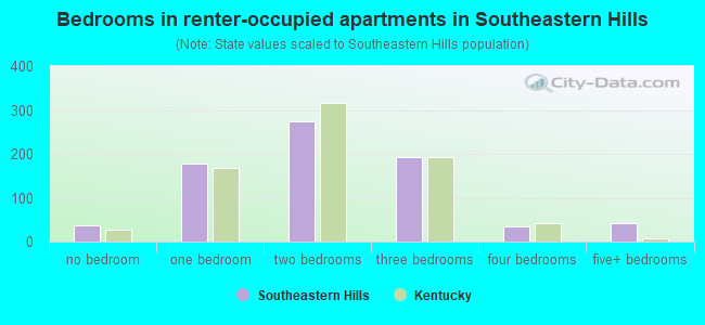 Bedrooms in renter-occupied apartments in Southeastern Hills