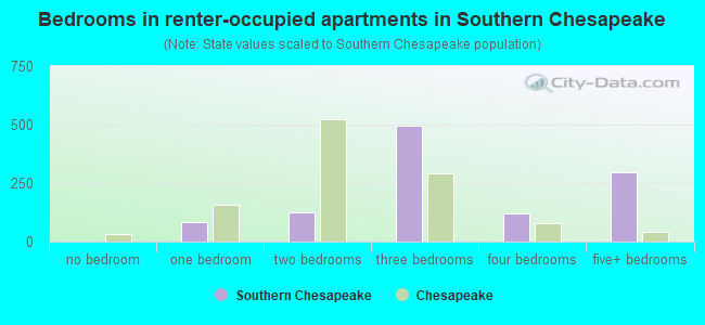 Bedrooms in renter-occupied apartments in Southern Chesapeake