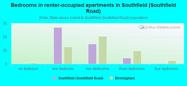 Bedrooms in renter-occupied apartments in Southfield (Southfield Road)