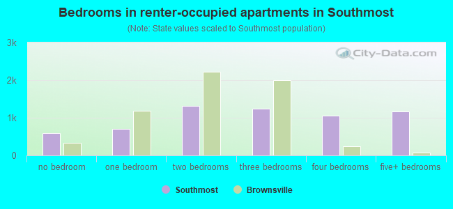 Bedrooms in renter-occupied apartments in Southmost