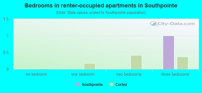 Bedrooms in renter-occupied apartments in Southpointe