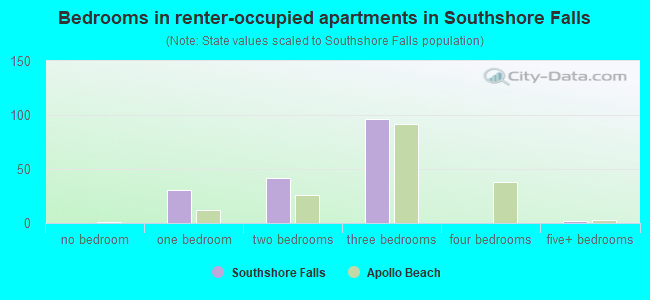 Bedrooms in renter-occupied apartments in Southshore Falls