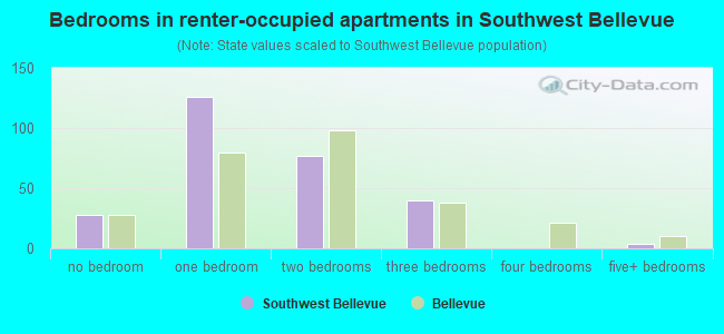 Bedrooms in renter-occupied apartments in Southwest Bellevue