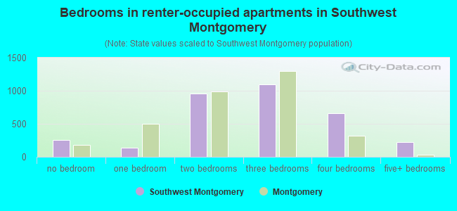 Bedrooms in renter-occupied apartments in Southwest Montgomery