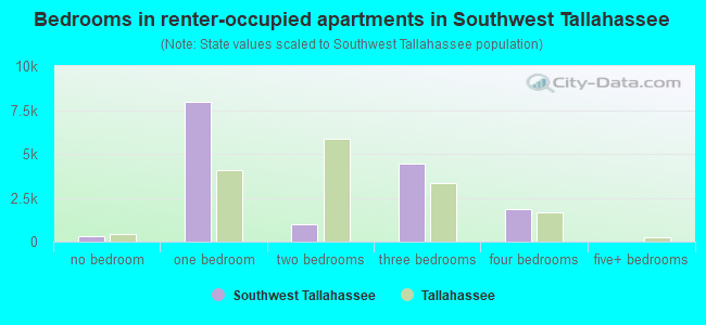 Bedrooms in renter-occupied apartments in Southwest Tallahassee
