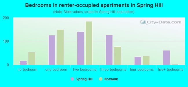 Bedrooms in renter-occupied apartments in Spring Hill