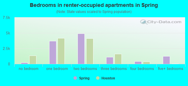 Bedrooms in renter-occupied apartments in Spring