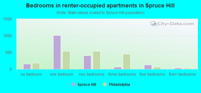 Bedrooms in renter-occupied apartments in Spruce Hill