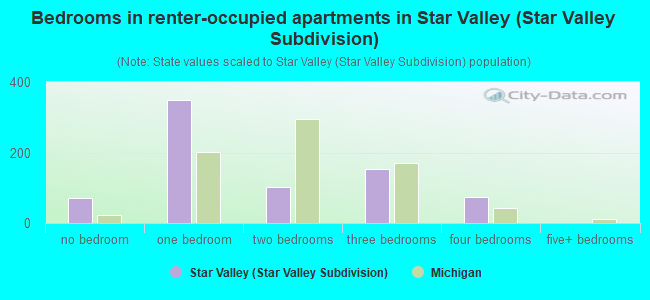 Bedrooms in renter-occupied apartments in Star Valley (Star Valley Subdivision)