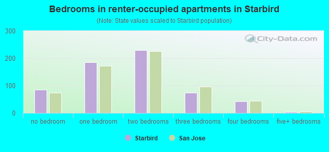 Bedrooms in renter-occupied apartments in Starbird