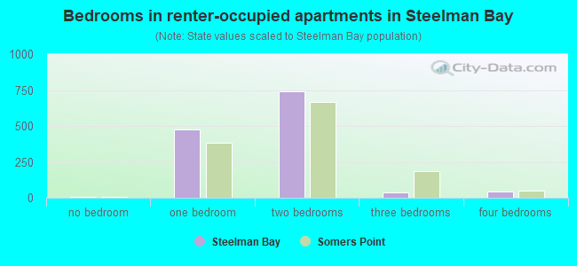 Bedrooms in renter-occupied apartments in Steelman Bay