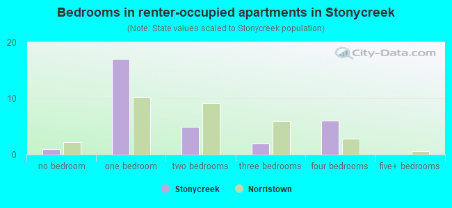 Bedrooms in renter-occupied apartments in Stonycreek