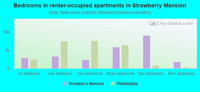 Bedrooms in renter-occupied apartments in Strawberry Mansion