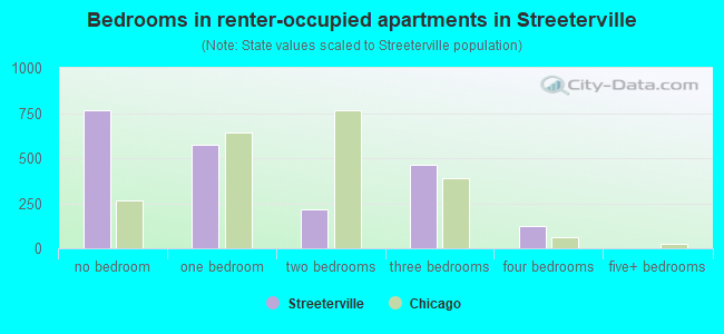 Bedrooms in renter-occupied apartments in Streeterville