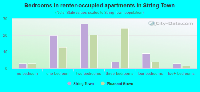 Bedrooms in renter-occupied apartments in String Town