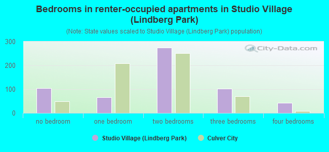 Bedrooms in renter-occupied apartments in Studio Village (Lindberg Park)