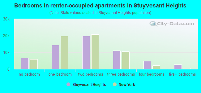 Bedrooms in renter-occupied apartments in Stuyvesant Heights
