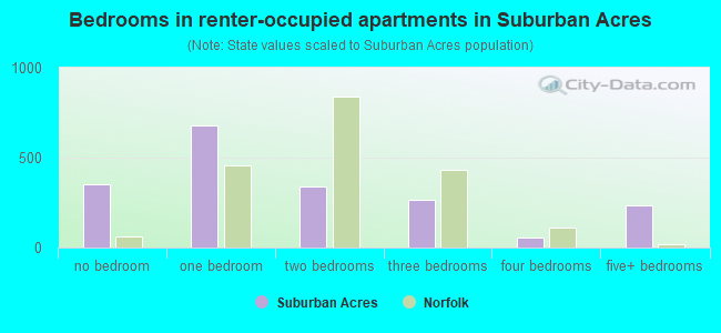 Bedrooms in renter-occupied apartments in Suburban Acres