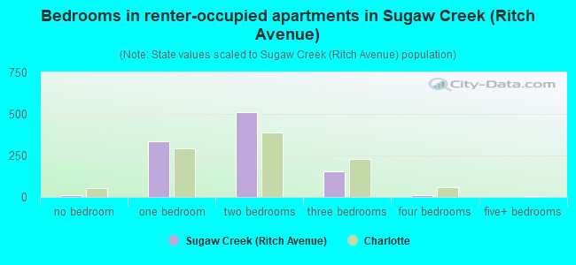 Bedrooms in renter-occupied apartments in Sugaw Creek (Ritch Avenue)