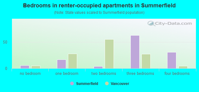 Bedrooms in renter-occupied apartments in Summerfield